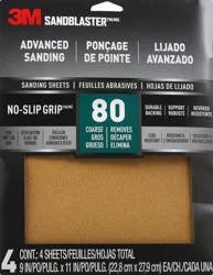 3M Advanced No-Slip Grip 80 Coarse Removes Sanding Sheets 4 ea