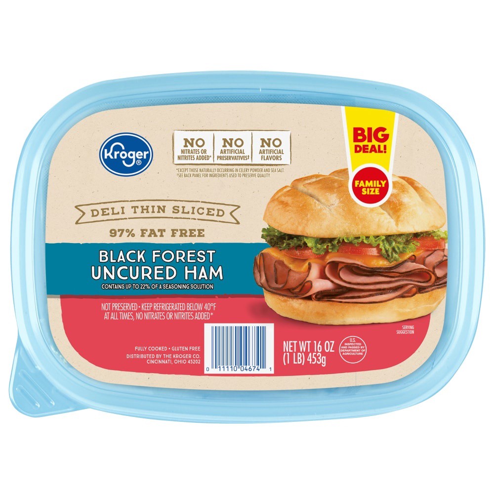 slide 2 of 2, Kroger Deli Thin Sliced 96% Fat Free Black Forest Uncured Ham, 16 oz