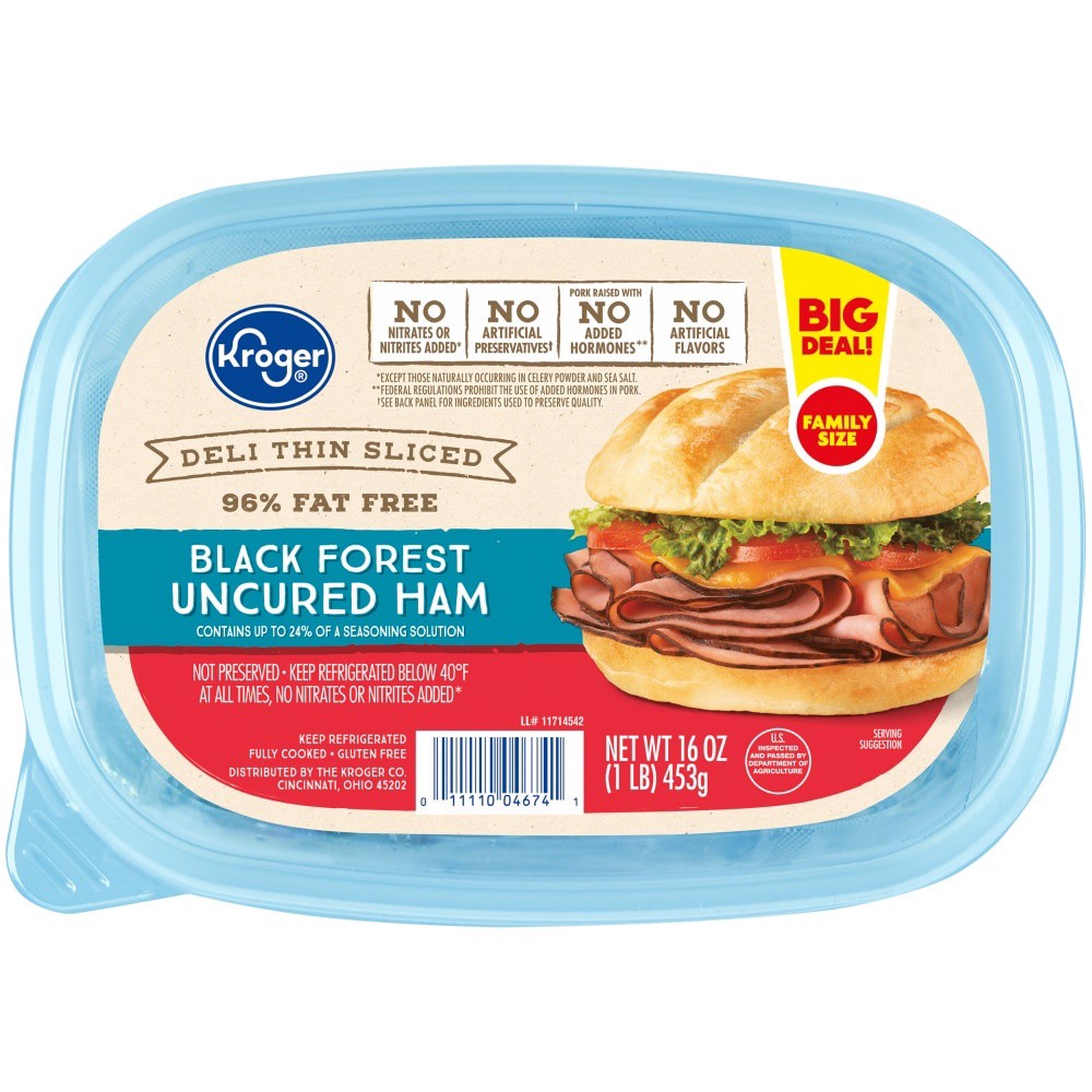 slide 1 of 2, Kroger Deli Thin Sliced 96% Fat Free Black Forest Uncured Ham, 16 oz