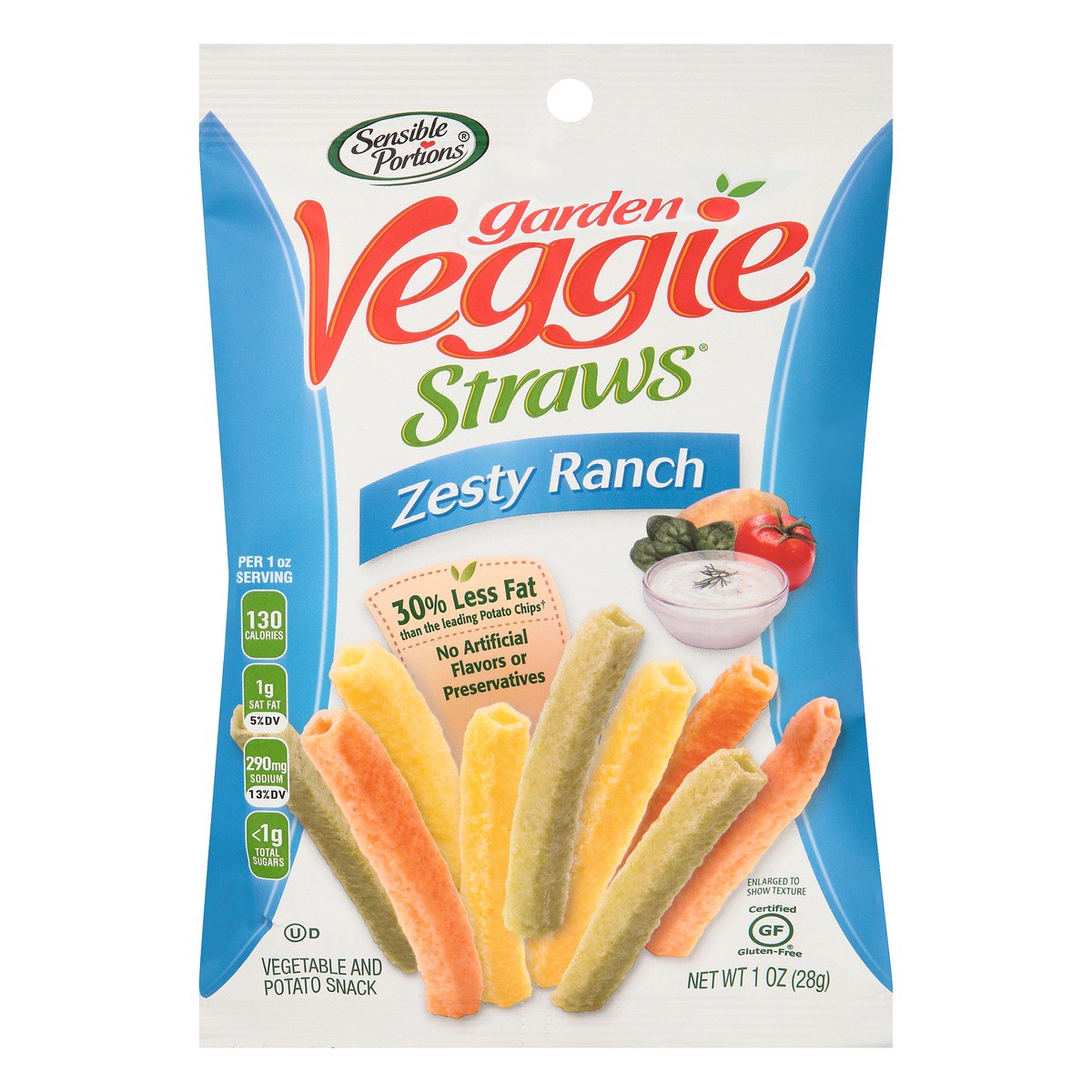 slide 1 of 7, Sensible Portions Garden Veggie Straws Zesty Ranch Vegetable & Potato Snack 1 oz. Bag, 1 oz