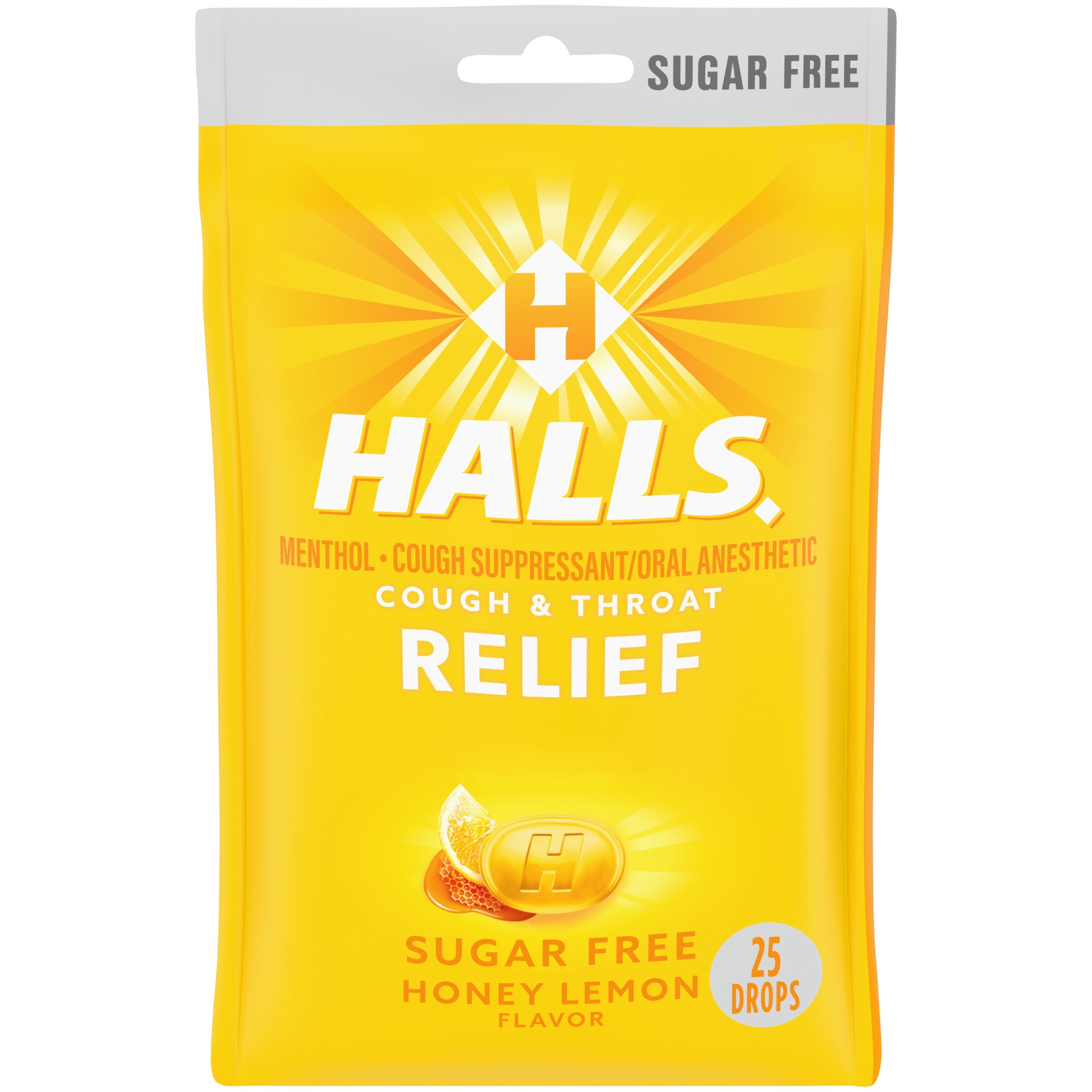 slide 1 of 1, Halls Relief Sugar Free Honey Lemon Flavor Cough Drops 25 ea, 25 ct