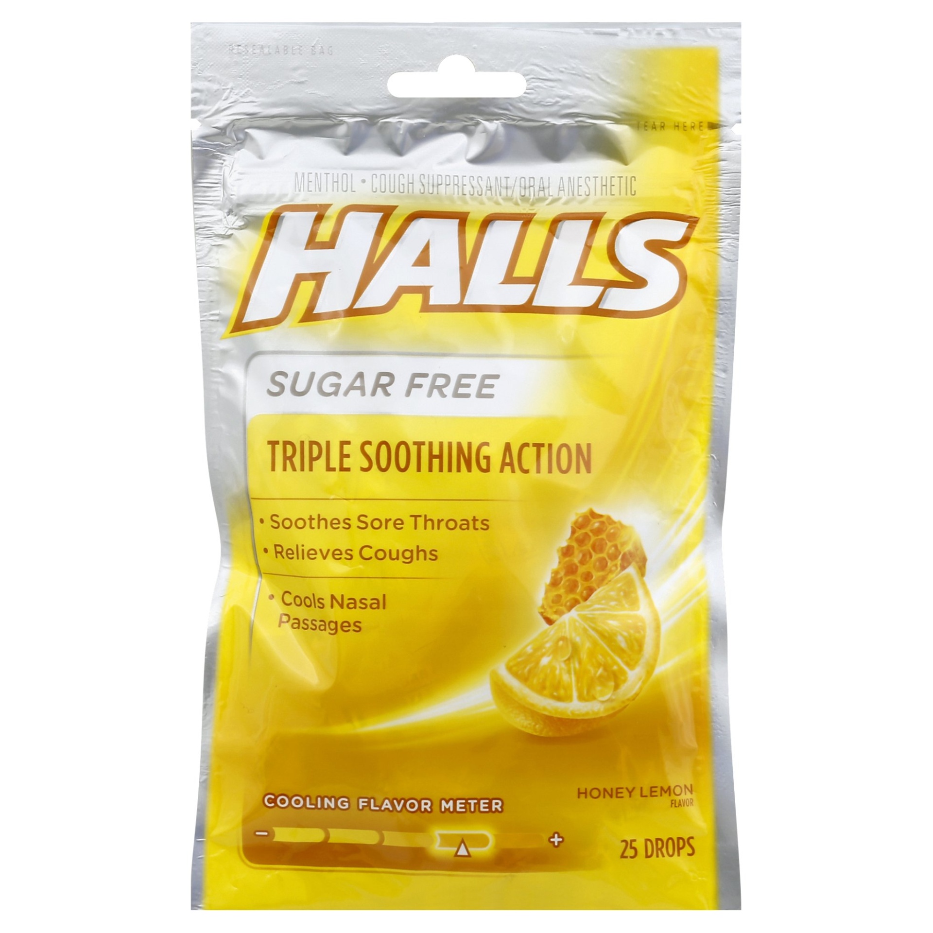 slide 1 of 7, Halls Advanced Formula Sugar Free Honey-lemon Flavor Suppressant Drops, 25 ct
