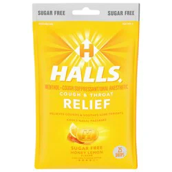 HALLS Relief Honey Lemon Sugar Free Cough Drops, 25 Drops