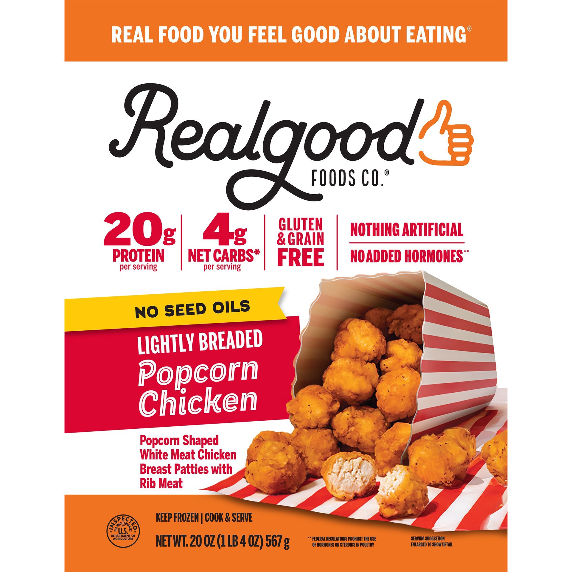 slide 1 of 1, Real Good Foods Co. Lightly Breaded Popcorn Chicken, 20 oz