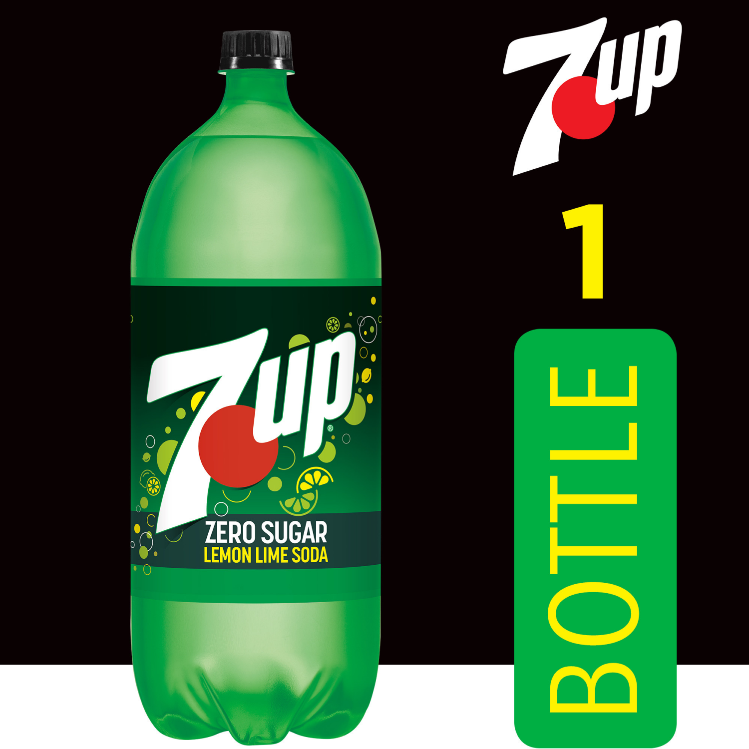 slide 3 of 4, 7UP Zero Sugar Lemon Lime Soda, 2 L bottle, 2.1 qt