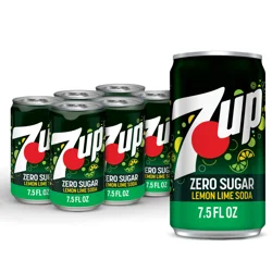 7UP Zero Sugar Lemon Lime Soda, 7.5 fl oz cans, 6 pack