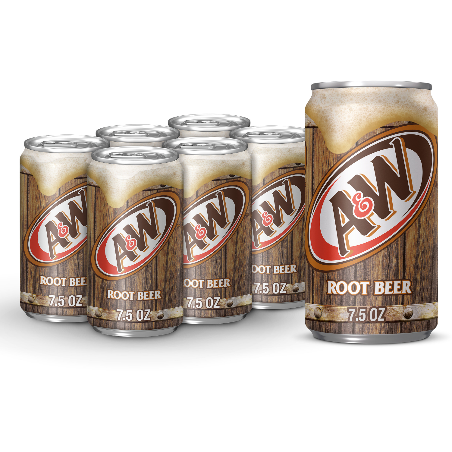 slide 1 of 2, A&W Root Beer Soda, 7.5 fl oz cans, 6 pack, 6 ct