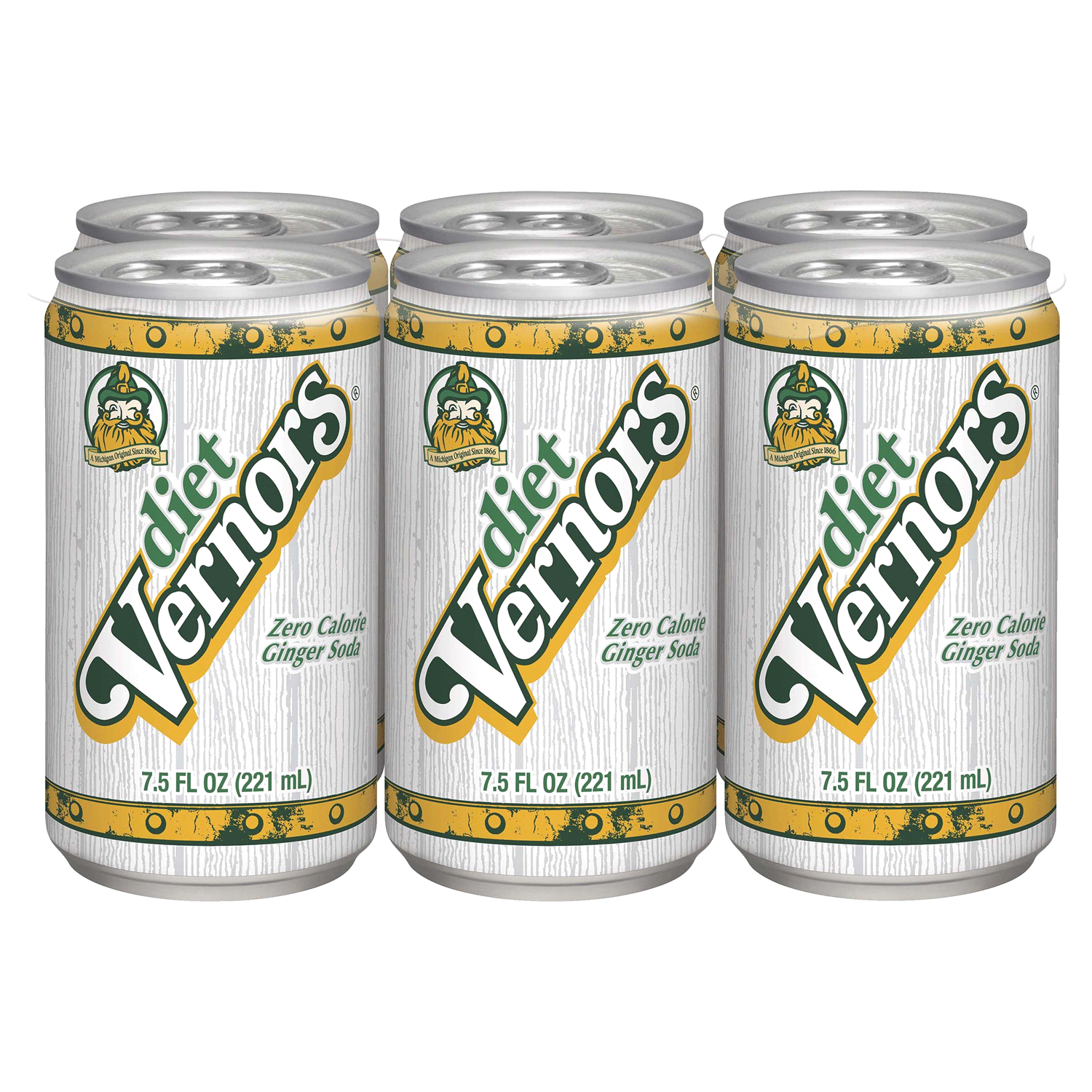 slide 1 of 5, Vernors Zero Sugar Ginger Soda, 7.5 fl oz cans, 6 pack, 6 ct; 7.5 oz