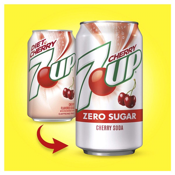 slide 8 of 25, 7UP Cherry Flavored Zero Sugar Soda, 12 fl oz cans, 12 pack, 12 ct; 12 fl oz