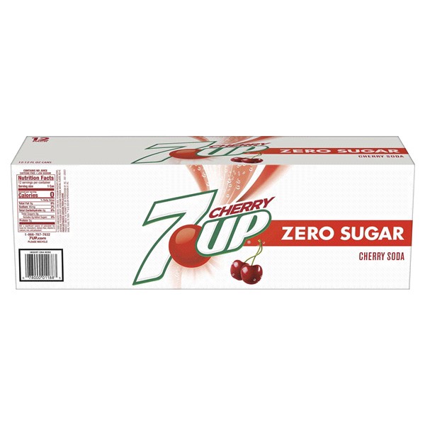 slide 6 of 25, 7UP Cherry Flavored Zero Sugar Soda, 12 fl oz cans, 12 pack, 12 ct; 12 fl oz