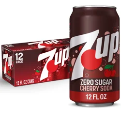 7UP Cherry Flavored Zero Sugar Soda, 12 fl oz cans, 12 pack