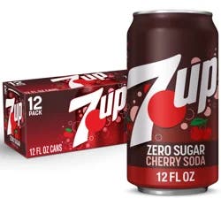 7UP Cherry Flavored Zero Sugar Soda, 12 fl oz cans, 12 pack