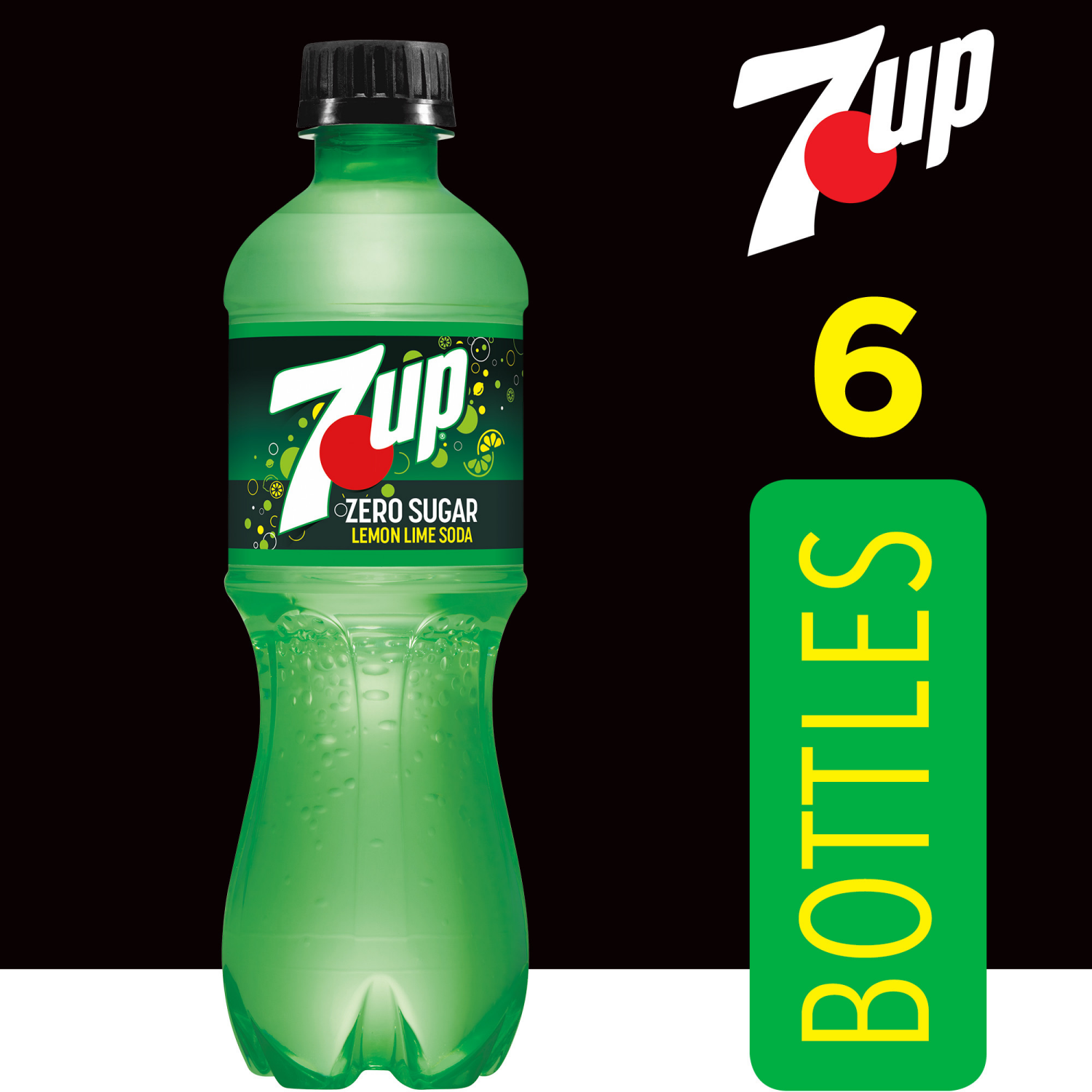 slide 4 of 5, 7UP Zero Sugar Lemon Lime Soda, .5 L bottles, 6 pack, 6 ct