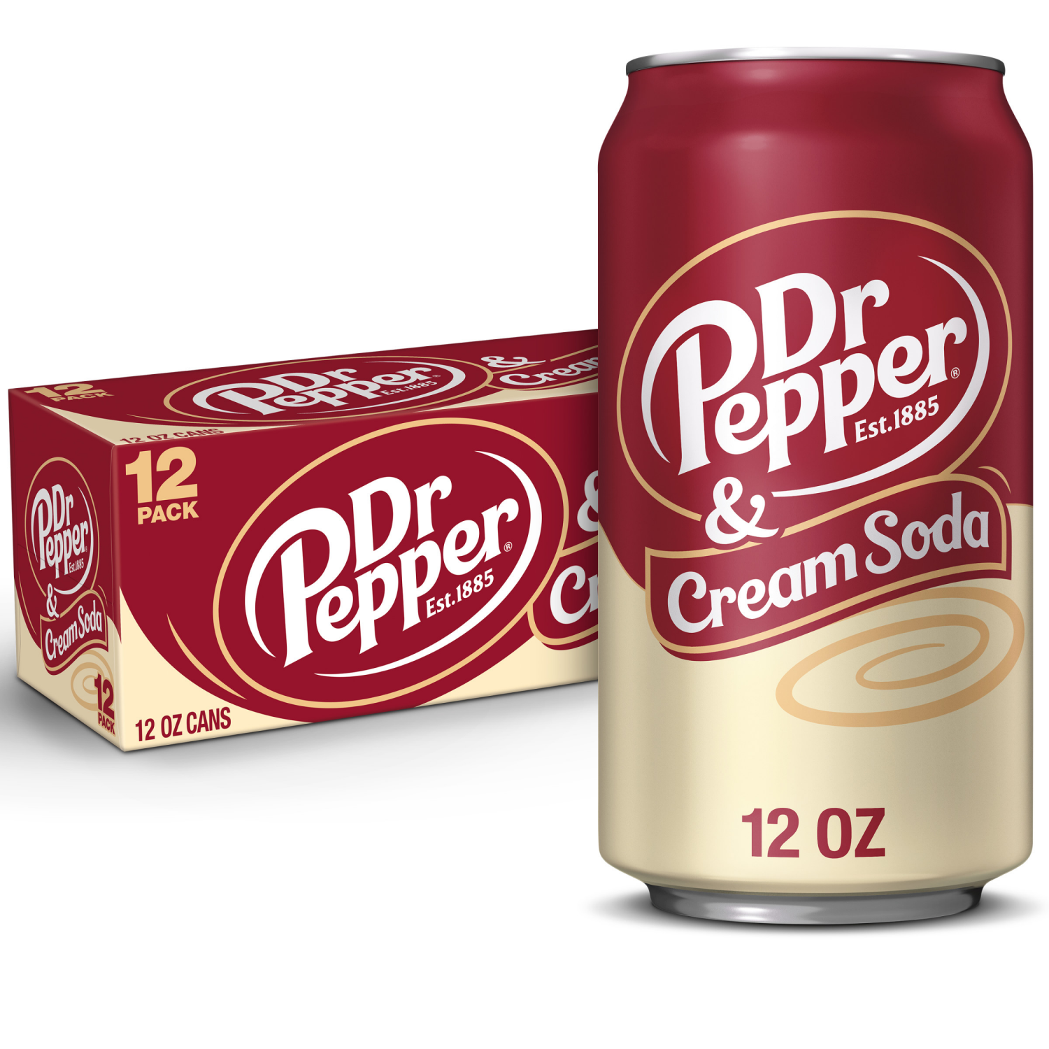 slide 1 of 8, Dr Pepper and Cream Soda, 12 fl oz cans, 12 pack, 12 ct; 12 fl oz