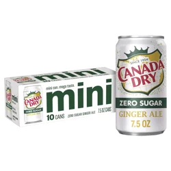 Canada Dry Zero Sugar Ginger Ale Soda, 7.5 fl oz mini cans, 10 pack