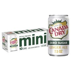 Canada Dry Zero Sugar Ginger Ale Soda, 7.5 fl oz mini cans, 10 pack