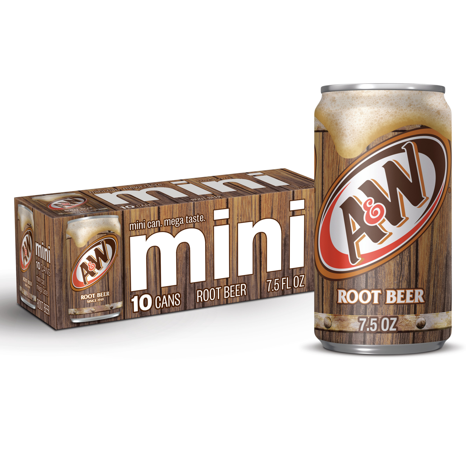 slide 1 of 5, A&W Mini Root Beer Soda 10-7.5 fl oz Cans, 7.5 fl oz, 10 ct