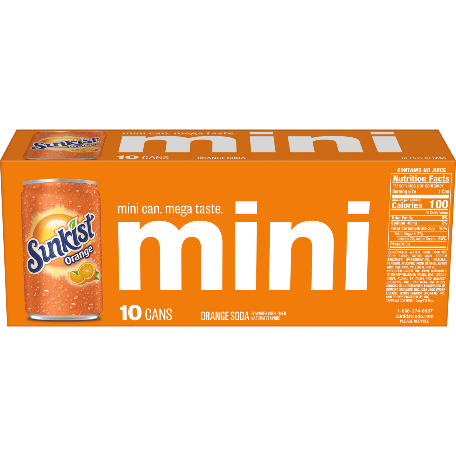 slide 5 of 5, Sunkist Mini Orange Soda 10-7.5 fl oz Cans, 10 ct