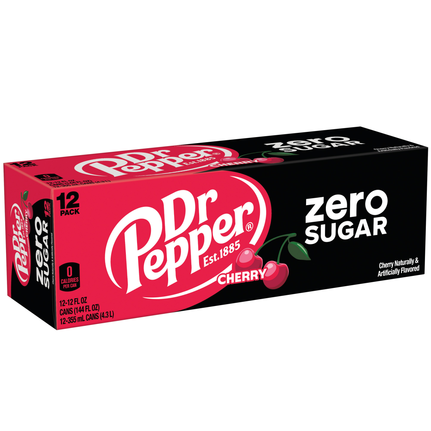 slide 2 of 7, Dr Pepper Cherry Zero Sugar Soda, 12 fl oz cans, 12 pack, 12 ct; 12 fl oz