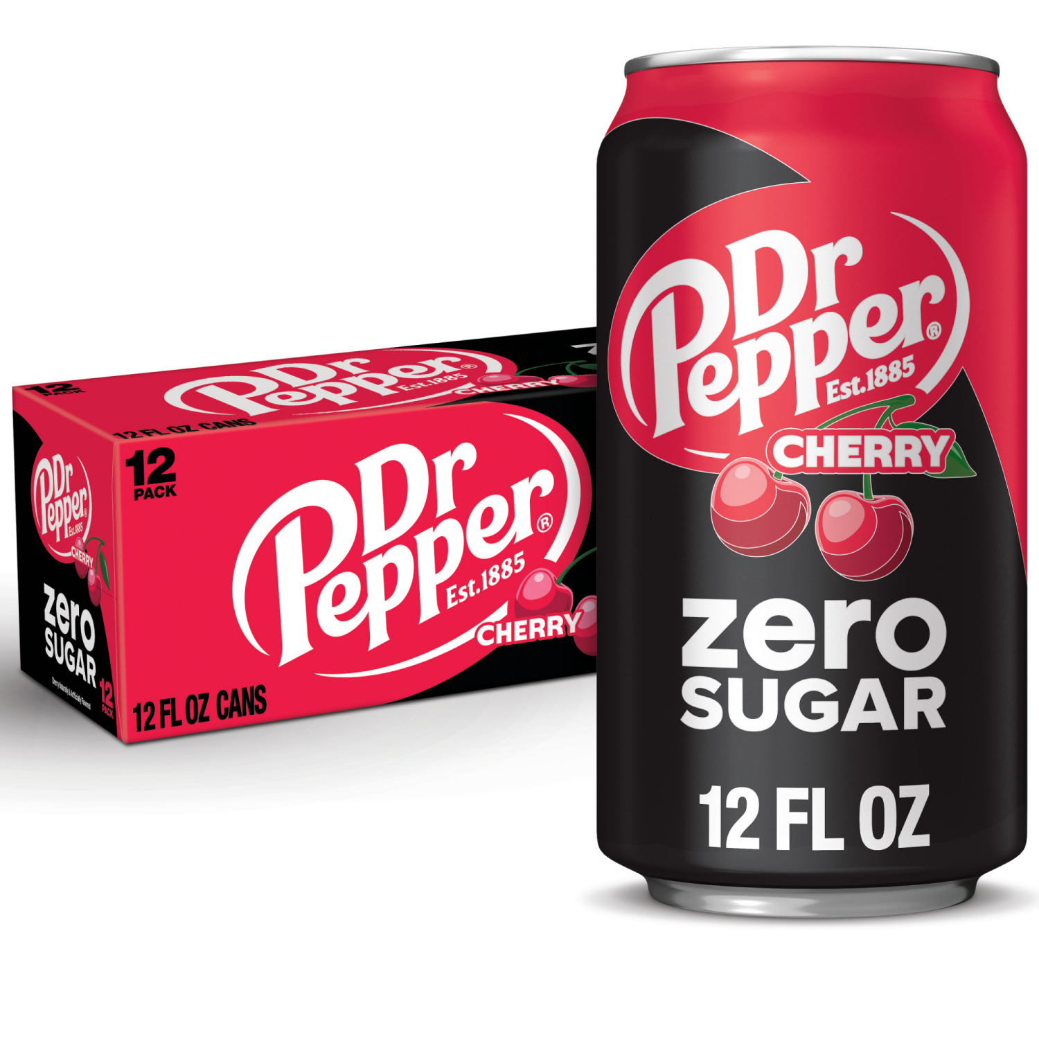 slide 1 of 7, Dr Pepper Cherry Zero Sugar Soda, 12 fl oz cans, 12 pack, 12 ct; 12 fl oz