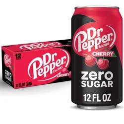Dr Pepper Cherry Zero Sugar Soda, 12 fl oz cans, 12 pack