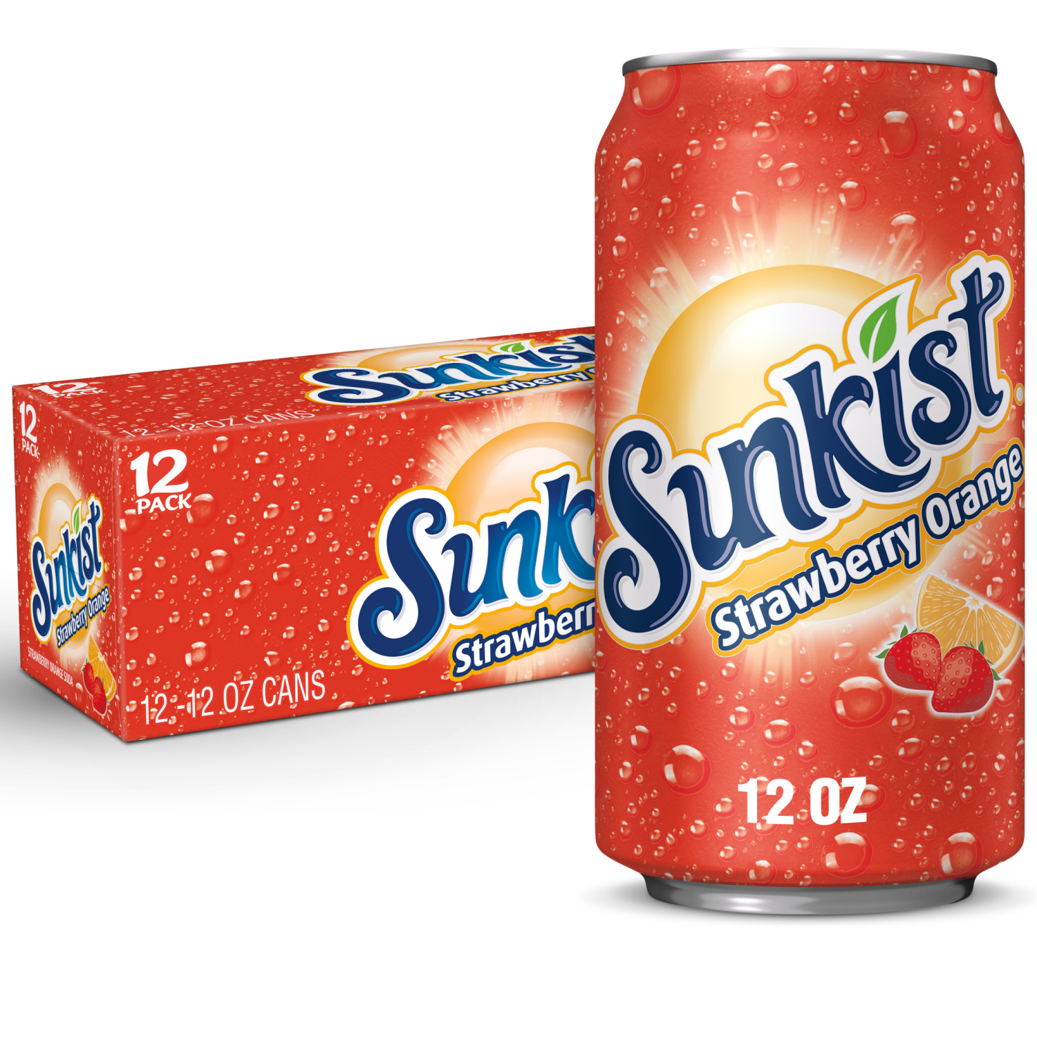 slide 1 of 4, Sunkist Strawberry Orange 12Pk 12 Ounce, 12 ct; 12 fl oz