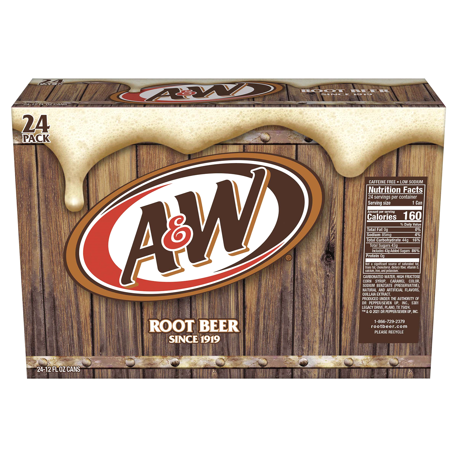 slide 4 of 5, A&W Root Beer Soda, 12 fl oz cans, 24 pack, 24 ct; 12 fl oz