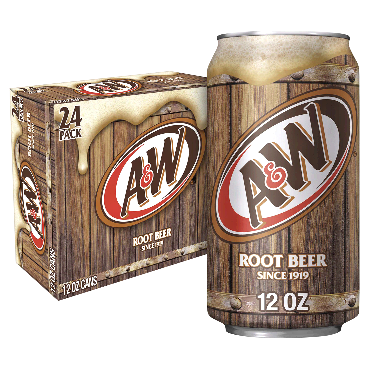 slide 5 of 5, A&W Root Beer Soda, 12 fl oz cans, 24 pack, 24 ct; 12 fl oz