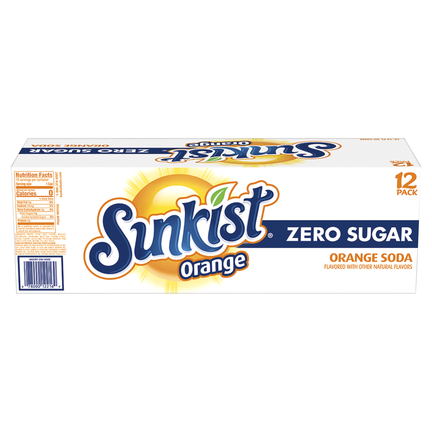 slide 4 of 5, Sunkist Zero Sugar Orange Soda 12-12 fl oz Cans, 12 ct; 12 fl oz