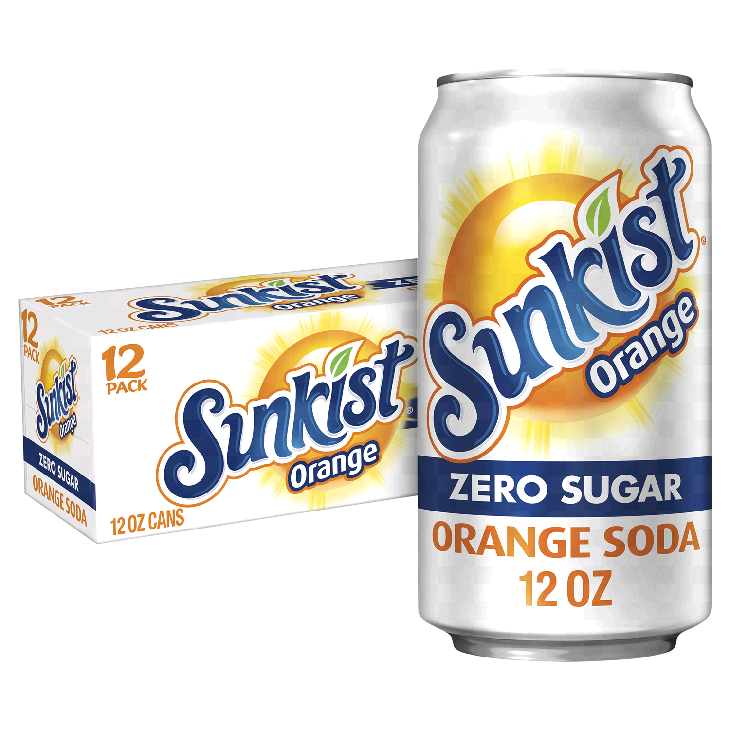 slide 1 of 5, Sunkist Zero Sugar Orange Soda 12-12 fl oz Cans, 12 ct; 12 fl oz