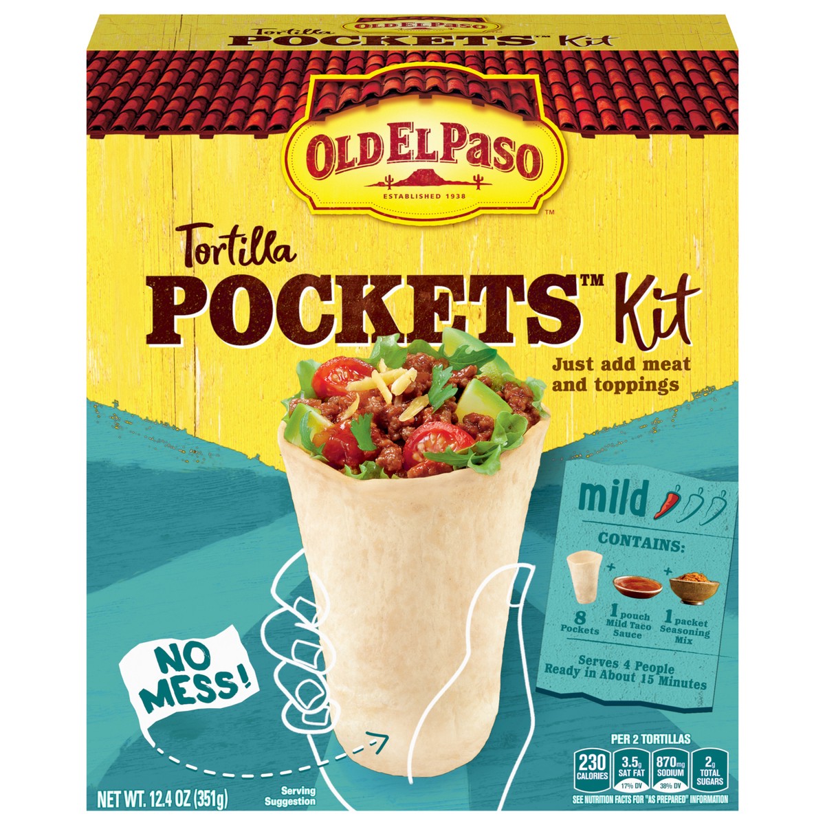slide 1 of 9, Old El Paso Tortilla Pockets Dinner Kit, 12.4 oz, 12.4 oz