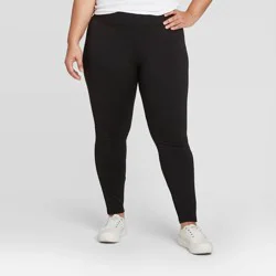 Women's Plus High Waist Ponte Leggings - A New Day™ Black 1X: Power Stretch, Wide Waistband, Ankle Length