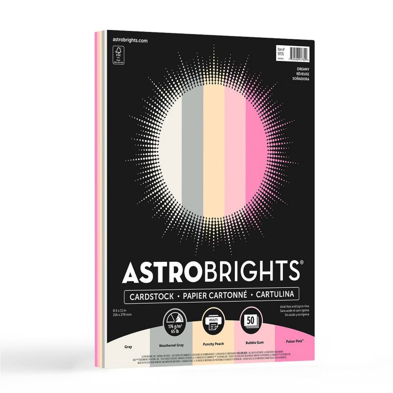 slide 1 of 4, 8.5" x 11" 50-Sheet Cardstock Dreamy 5-Color - Astrobrights, 1 ct