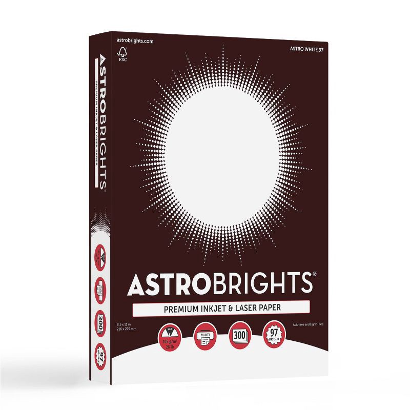 slide 1 of 3, Astrobrights 8.5" x 11" Printer & Copy Paper, 300 Sheets, 28lb - Astro White, 300 sheets, 28 lb