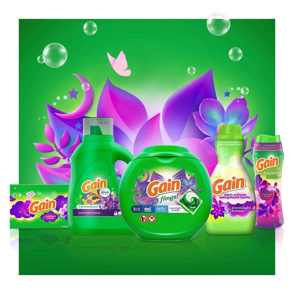 slide 9 of 10, Gain flings! Liquid Laundry Detergent Pacs - Moonlight Breeze, 71 oz, 96 ct