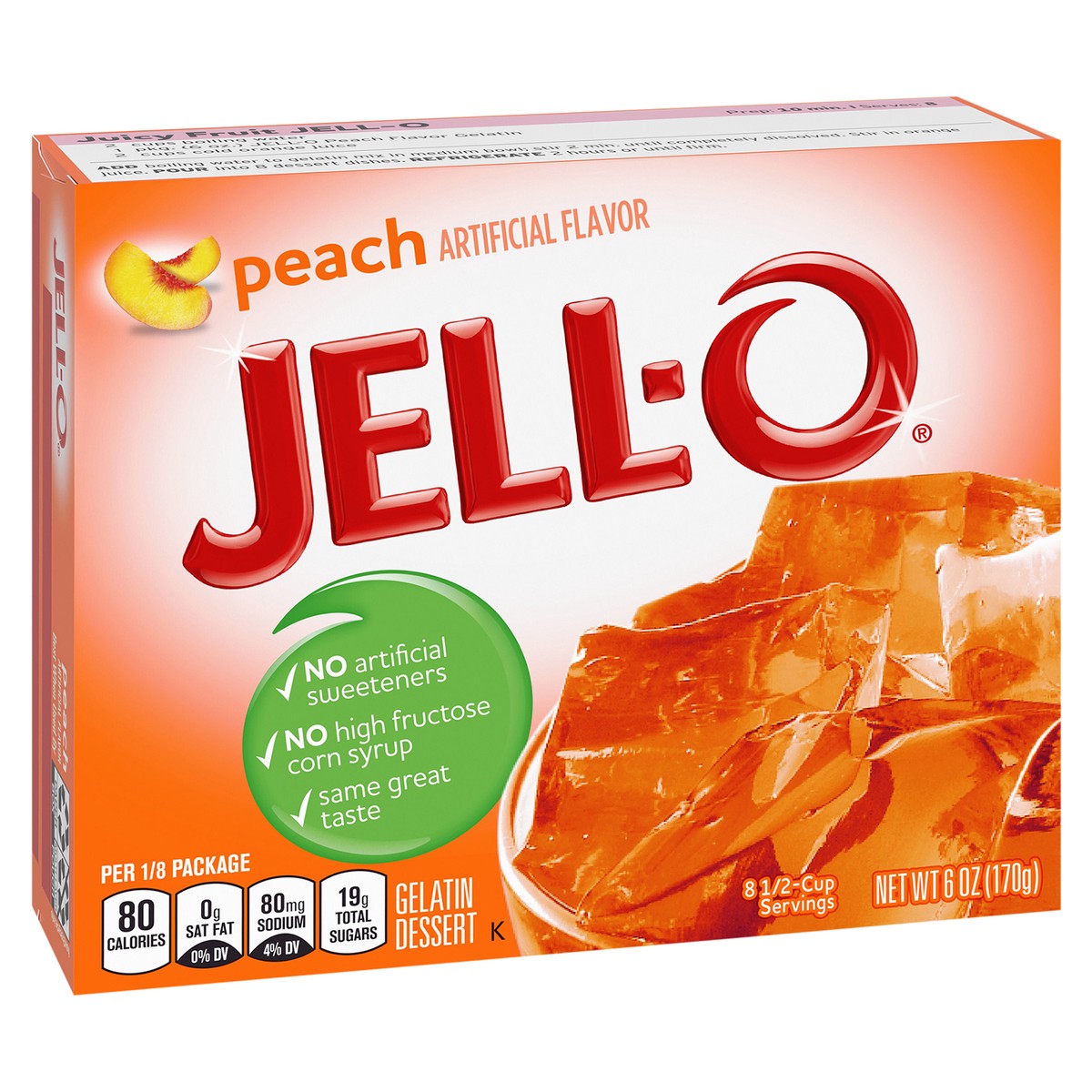 slide 8 of 9, Jell-O Peach Artificially Flavored Gelatin Dessert Mix, Family Size, 6 oz Box, 6 oz