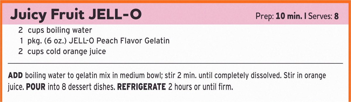 slide 6 of 9, Jell-O Peach Artificially Flavored Gelatin Dessert Mix, Family Size, 6 oz Box, 6 oz