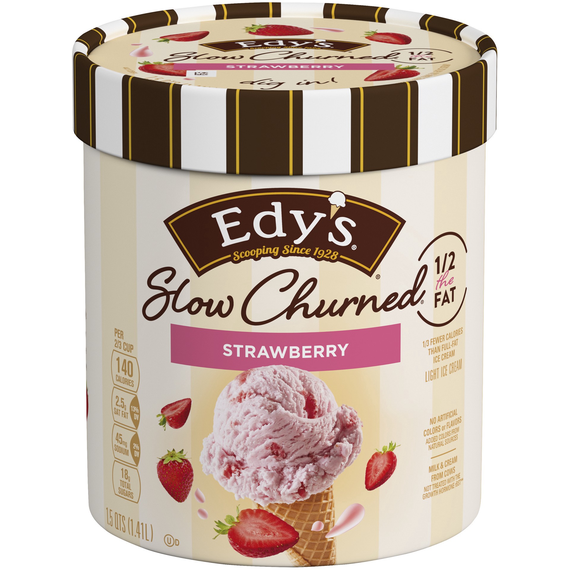 slide 1 of 4, Edy'S/Dreyer'S Slow Churned Strawberry Light Ice Cream, 48 oz