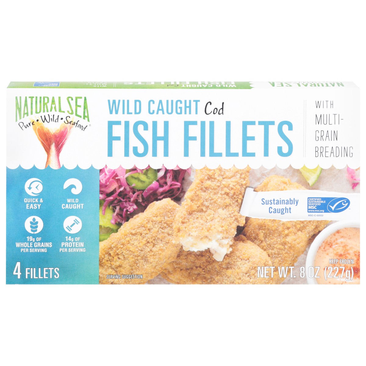 slide 1 of 9, Natural Sea Wild Caught Cod Fish Fillets with Multi-Grain Breading 4 ea, 4 ct