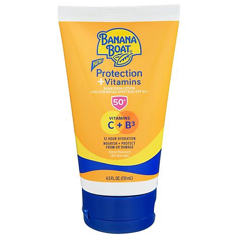slide 1 of 1, Banana Boat Broad Spectrum SPF 50+ Protection + Vitamins Sunscreen Lotion - 4.5 Fl. Oz., 4.5 fl oz