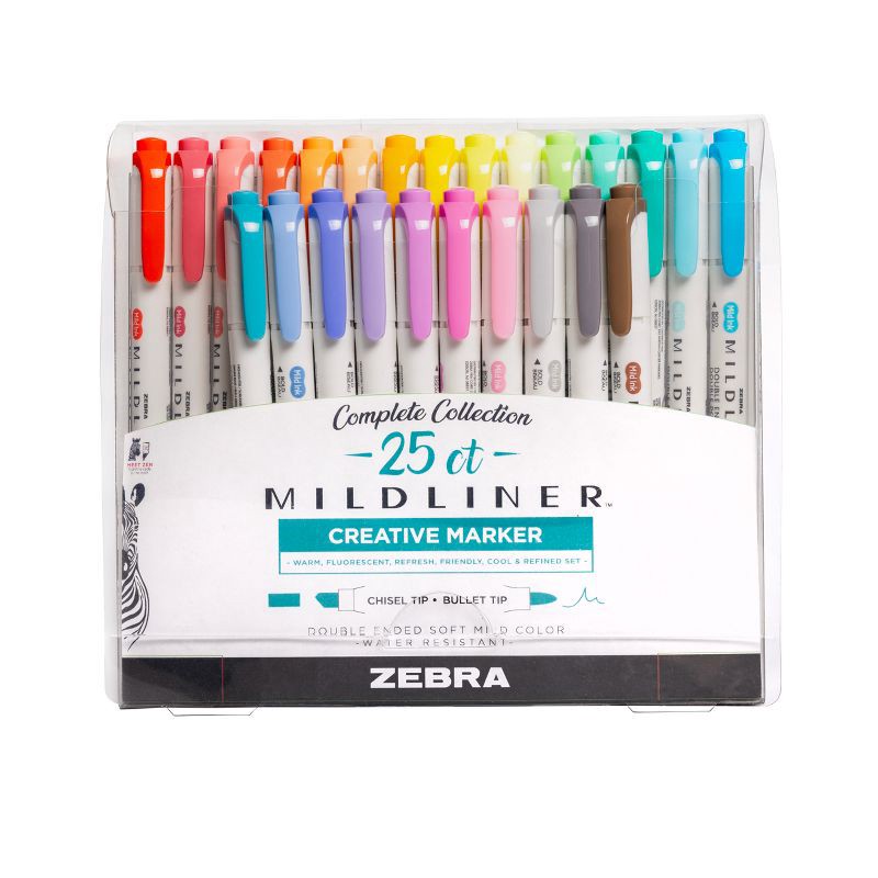slide 1 of 9, Zebra 25ct Mildliner Dual-tip Creative Colorful Markers Gifting: Highlighters, Fine & Bold, Multicolored Ink, Ages 13+, 25 ct
