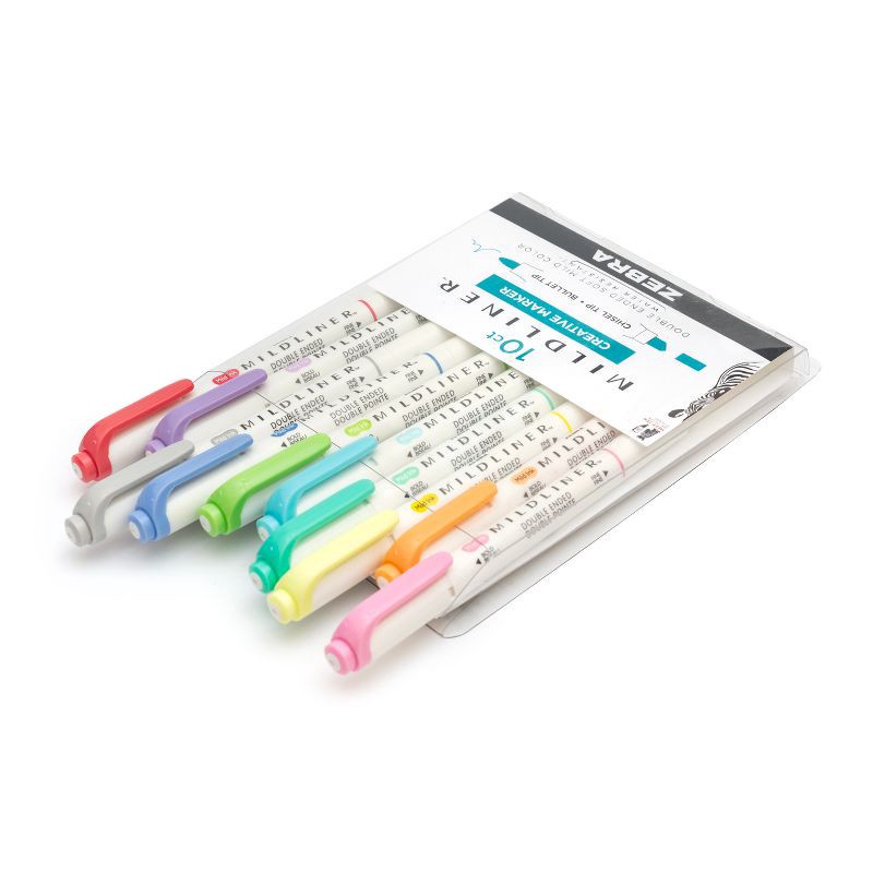 slide 3 of 9, Zebra 10ct Mildliner Dual-tip Creative Colorful Markers Gifting: Artist Markers, 0.4mm & 0.6mm, Water-Resistant, Quick Drying, 10 ct