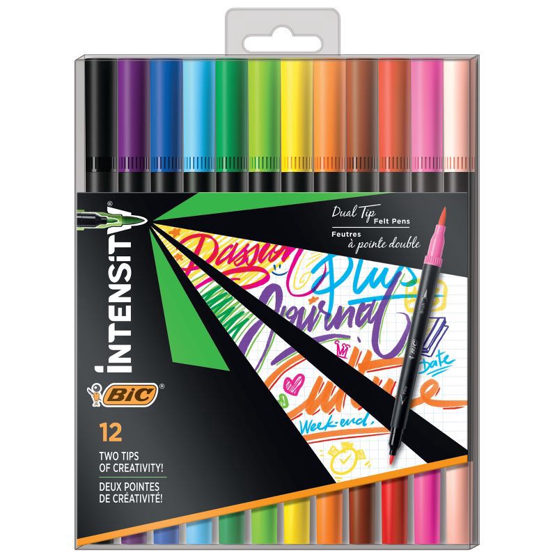 slide 1 of 3, BIC 12ct Water Based Markers Intensity Dual Tip, 12 ct