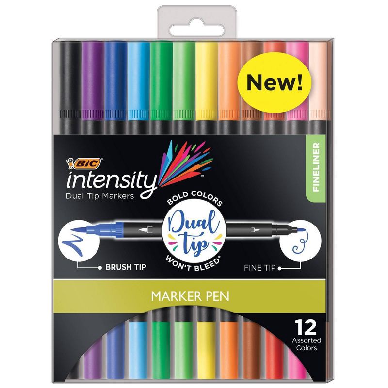 slide 1 of 3, BIC 12ct Water Based Markers Intensity Dual Tip, 12 ct