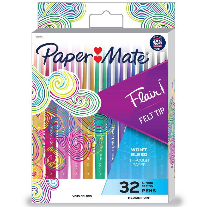 slide 1 of 7, Paper Mate Flair 32pk Felt Pens 0.7mm Medium Tip Multicolored, 32 ct