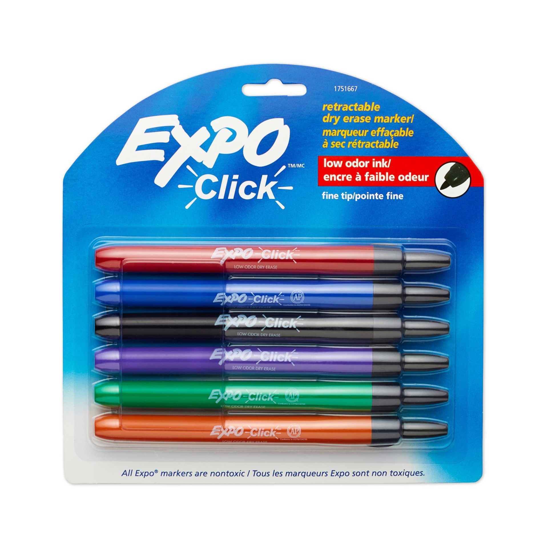slide 1 of 4, Expo Click Dry Erase Markers Retractable Fine Tip Multicolored, 6 ct