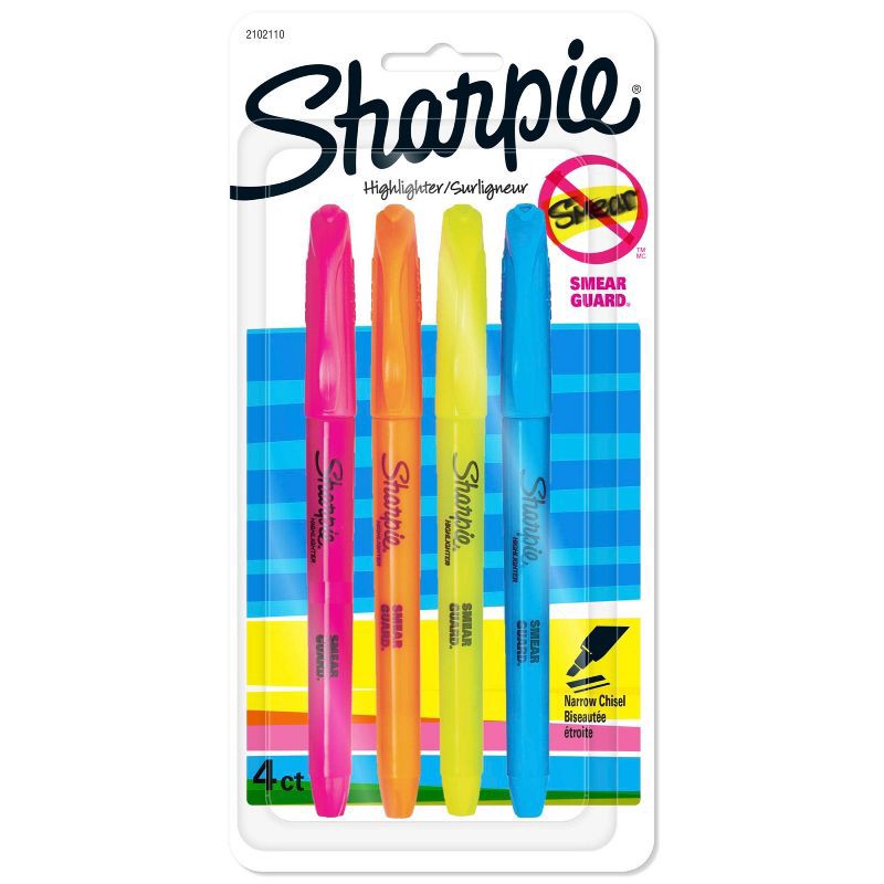 slide 1 of 5, Sharpie Pocket 4pk Highlighters Narrow Chisel Tip Multicolored, 4 ct