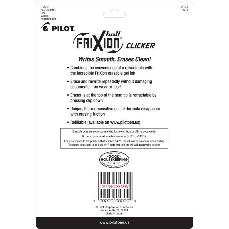 slide 3 of 3, 8ct FriXion Clicker Erasable Gel Pens Fine Point 0.7mm Assorted Inks, 8 ct