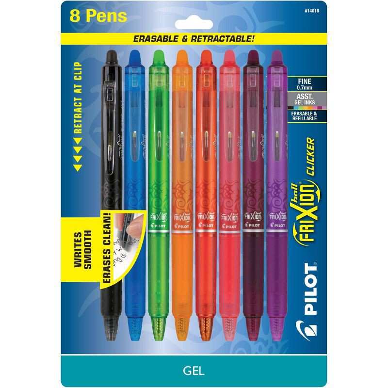 slide 1 of 3, 8ct FriXion Clicker Erasable Gel Pens Fine Point 0.7mm Assorted Inks, 8 ct