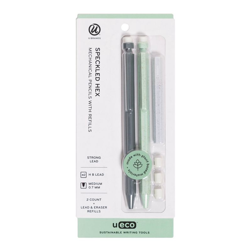 slide 2 of 6, U Brands U-Eco 2pk Mechanical Pencils Speckled Hex with Refill: 0.7mm Cute Aesthetic Erasable Stationery, Ages 14+, 2 ct